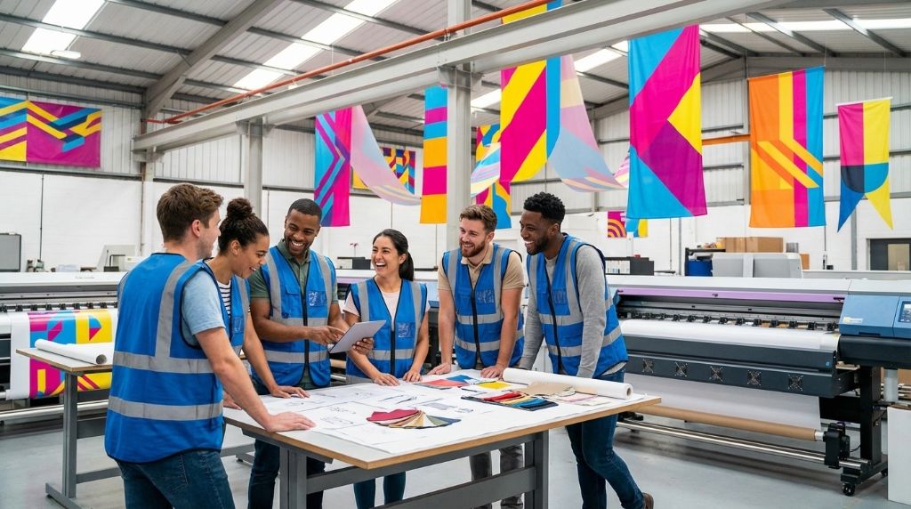 Expert team planning flag production