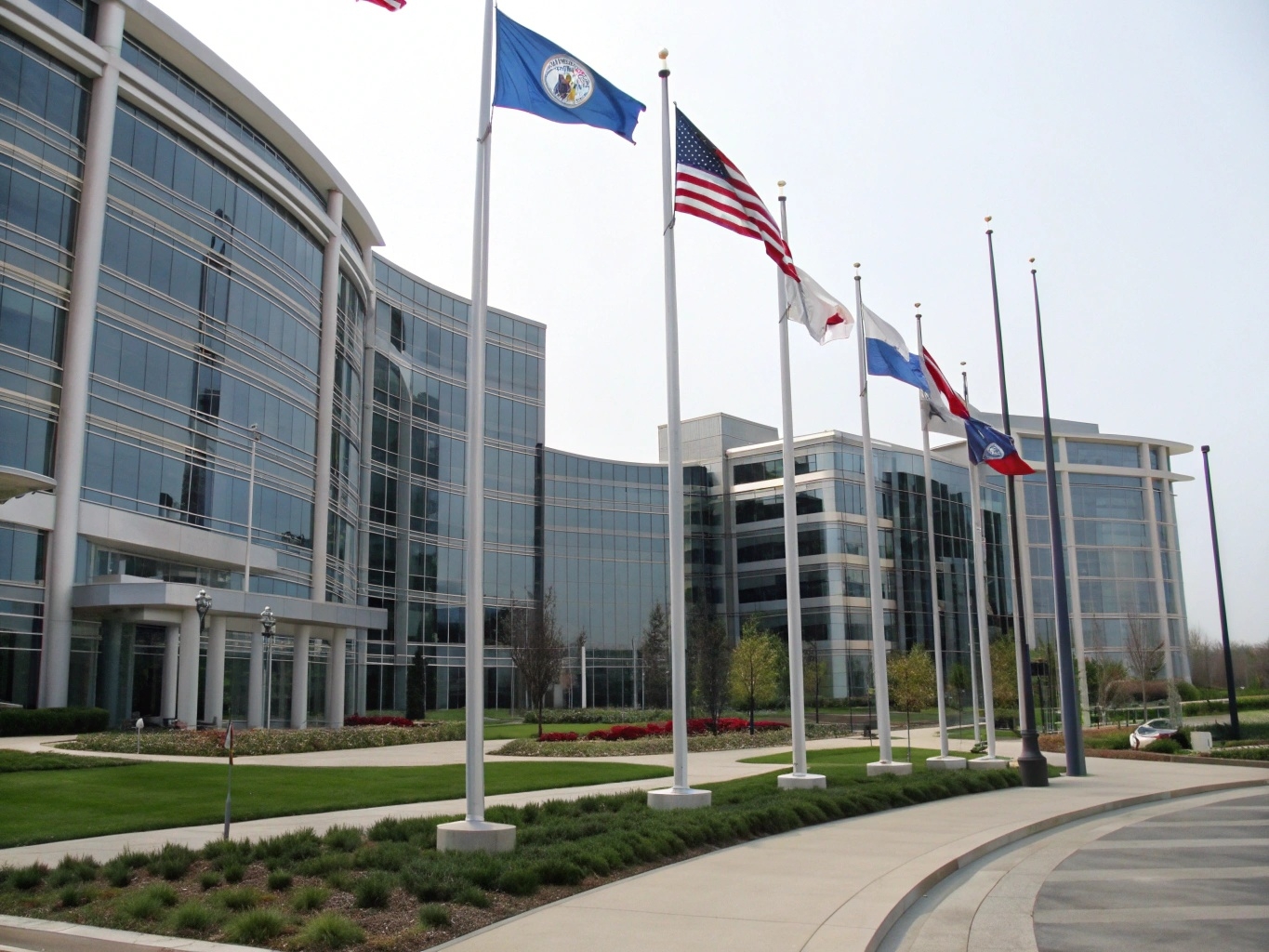 Professional flag installations at corporate headquarters