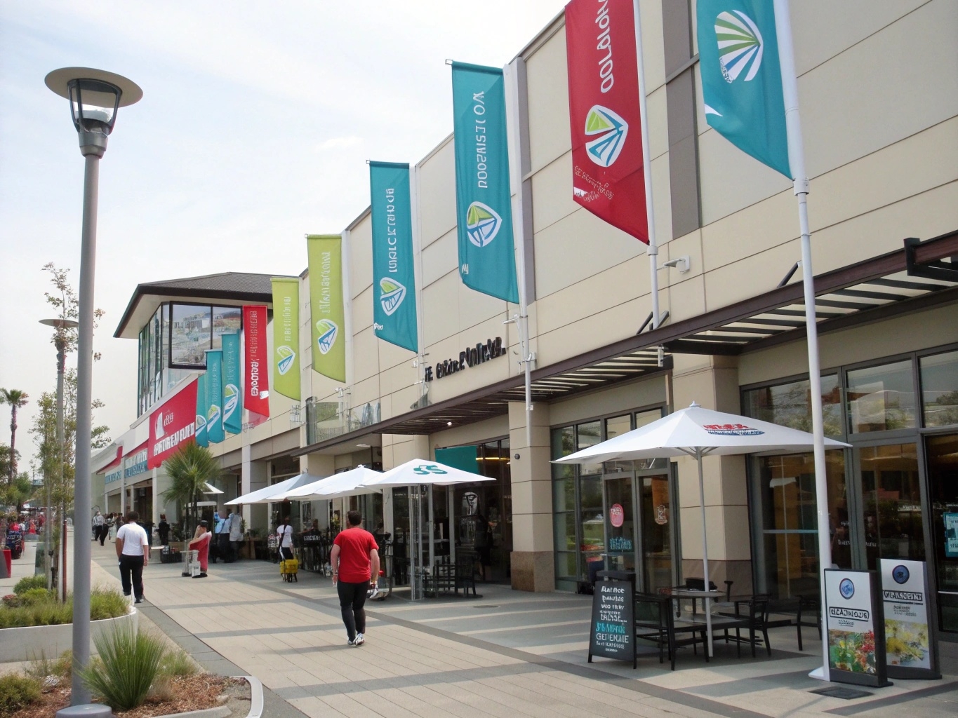 Consistent branded flags at retail shopping center